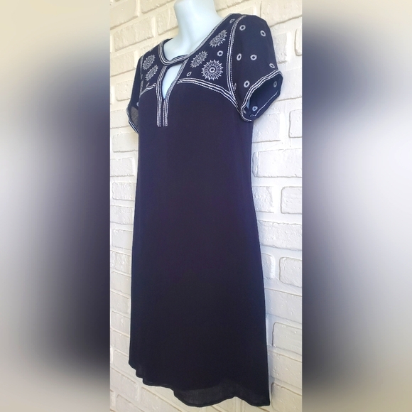 Blue Rain Boho Peasant Dress Black & White Embroidery Eyelet Size Small - Picture 5 of 12